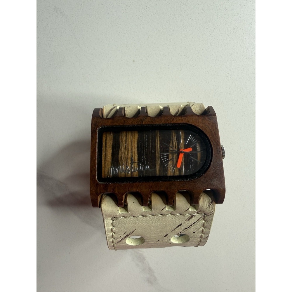 Mistura Womens Watch 48mm Patterned Dial Wood Leather Strap(need Battery)